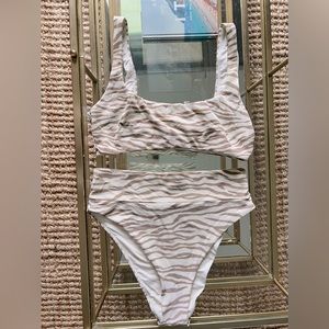 Aerie Neutral Animal Print Bikini: Wide Strap Scoop top/High Cut Cheeky bottom